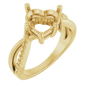 14K Yellow Gold 9x9 mm Heart Ring Mounting – image 2