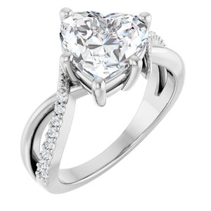 14K X1 White Gold 9x9 mm Heart Ring Mounting