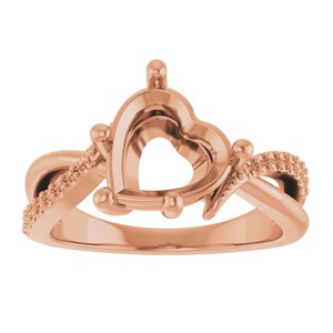 18K Rose Gold 9x9 mm Heart Ring Mounting – image 6