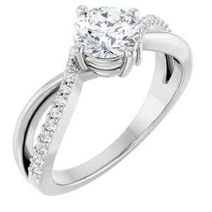 14K White Gold 6 mm Round 1/10 CTW Natural Diamond Semi-Set Ring