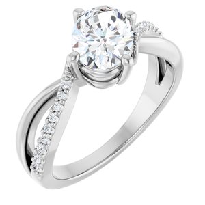 Sterling Silver 8x6 mm Oval 1/10 CTW Lab-Grown Diamond Semi-Set Ring