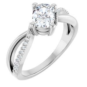 14K White Gold 7x5 mm Elongated Cushion Ring Mounting