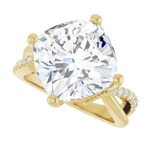 18K Yellow Gold 12x12 mm Cushion Ring Mounting – image 8