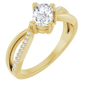14K Yellow Gold 6.5x4.5 mm Elongated Cushion Ring Mounting