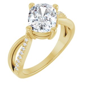 14K Yellow Gold 9x7 mm Elongated Cushion Ring Mounting