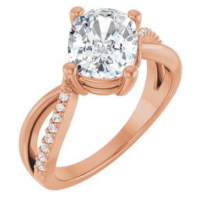 14K Rose Gold 9x7 mm Elongated Cushion Ring Mounting