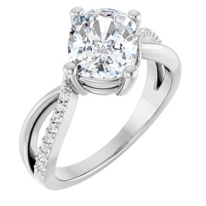 10K White Gold 9x7 mm Elongated Cushion Ring Mounting