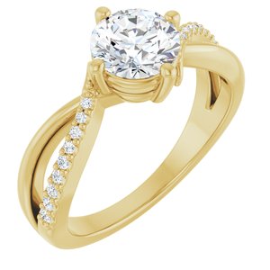 14K Yellow Gold 6.5 mm Round 1/10 CTW Natural Diamond Semi-Set Ring