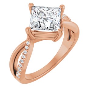 10K Rose Gold 7x7 mm Square Ring Mounting