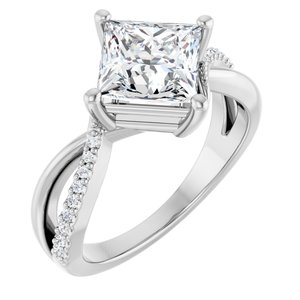 14K X1 White Gold 7x7 mm Square Ring Mounting