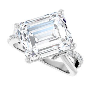 14K X1 White Gold 12x10 mm Emerald Ring Mounting – image 8