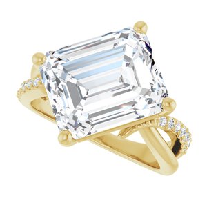 14K Yellow Gold 12x10 mm Emerald Ring Mounting – image 8