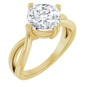 14K Yellow Gold 8x8 mm Cushion Ring Mounting