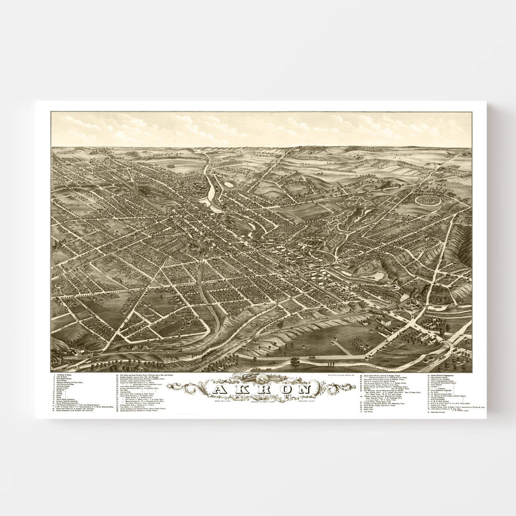 Vintage Map of Akron, Ohio 1882