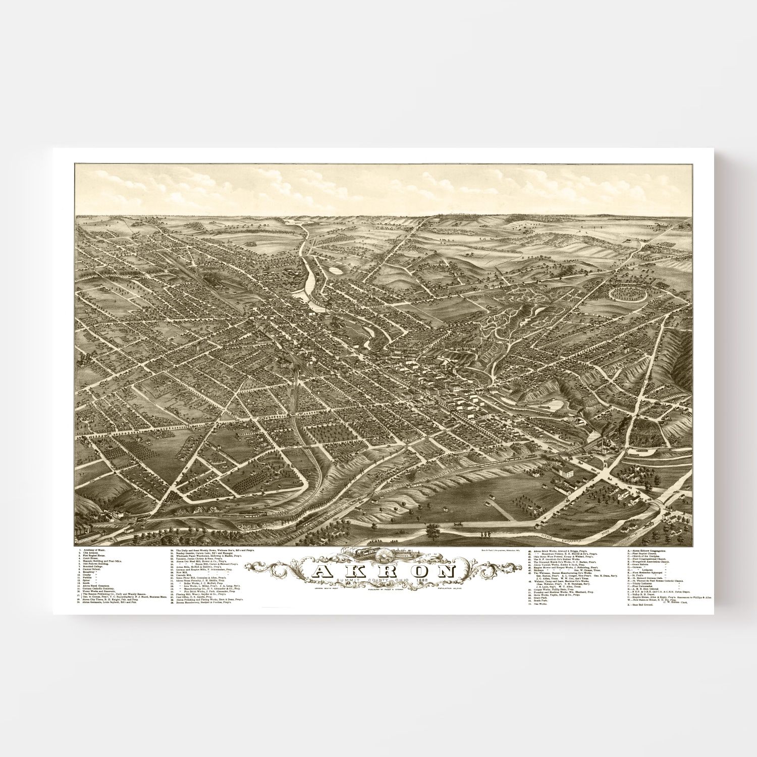 Vintage Map of Akron, Ohio 1882