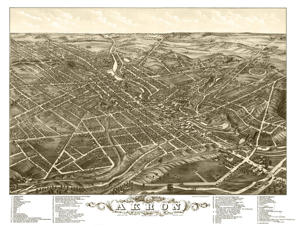 Vintage Map of Akron, Ohio 1882
