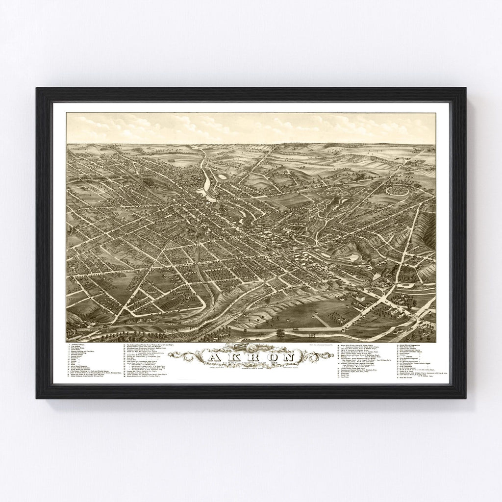 Vintage Map of Akron, Ohio 1882