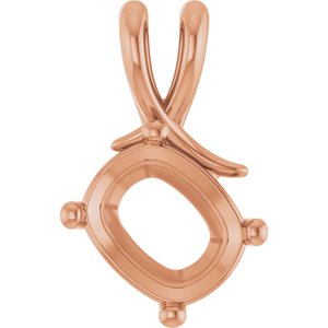 10K Rose Gold 11x9 mm Elongated Cushion Pendant Mounting – image 2