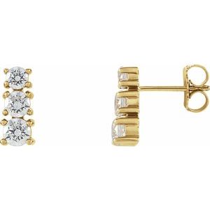 14K Yellow Gold Imitation White Cubic Zirconia Graduated Three-Stone Earrings