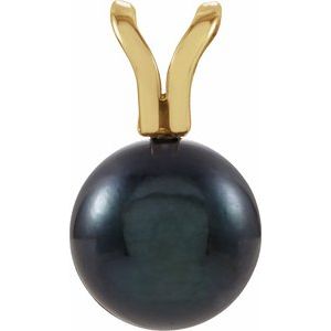 14K Yellow Gold Cultured Black Akoya Pearl Pendant
