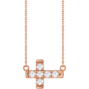 14K Rose Gold 1/2 CTW Lab-Grown Diamond Sideways Cross 18" Necklace – image 3