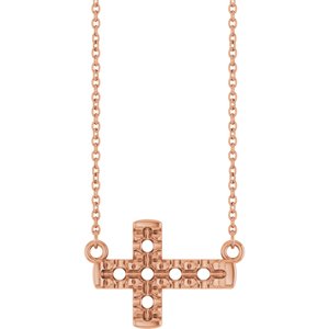 14K Rose Gold 2.8 mm Round Accented Sideways Cross 18" Necklace – image 2