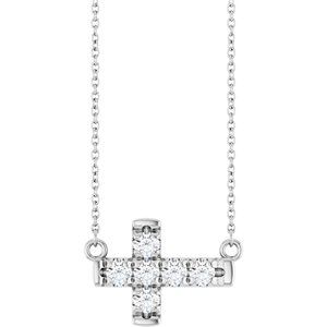 Sterling Silver 1/2 CTW Natural Diamond Sideways Cross 18" Necklace – image 3