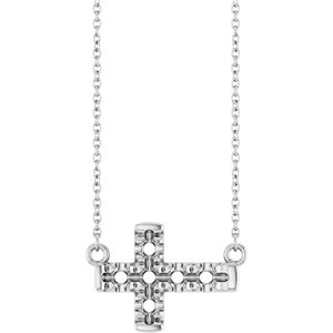 Sterling Silver 2.8 mm Round Accented Sideways Cross 18" Necklace – image 2