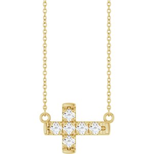 10K Yellow Gold 2.8 mm Round Accented Sideways Cross 18" Necklace
