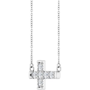 Platinum 1/2 CTW Natural Diamond Sideways Cross 18" Necklace – image 2