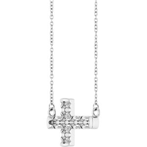 10K White Gold 2.8 mm Round Accented Sideways Cross 18" Necklace – image 4