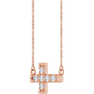14K Rose Gold 1/2 CTW Lab-Grown Diamond Sideways Cross 18" Necklace – image 2
