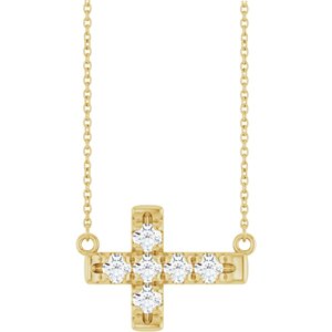 14K Yellow Gold 3/4 CTW Natural Diamond Sideways Cross 18" Necklace