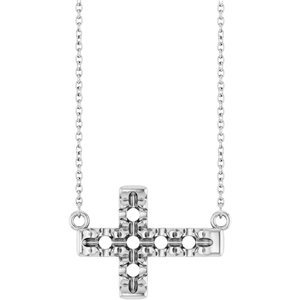 10K White Gold 3.2 mm Round Accented Sideways Cross 18" Necklace – image 2
