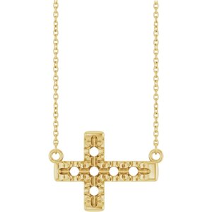 14K Yellow Gold 3.2 mm Round Accented Sideways Cross 18" Necklace – image 2
