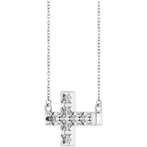 Platinum 3.2 mm Round Accented Sideways Cross 18" Necklace – image 4