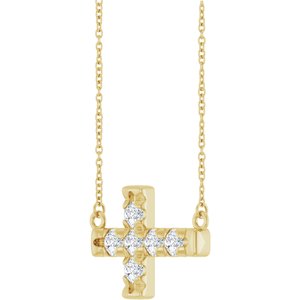 14K Yellow Gold 3.2 mm Round Accented Sideways Cross 18" Necklace – image 3