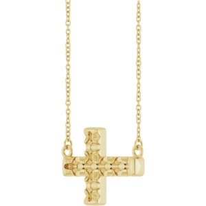 10K Yellow Gold 3.2 mm Round Accented Sideways Cross 18" Necklace – image 4