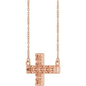14K Rose Gold 3.2 mm Round Accented Sideways Cross 18" Necklace – image 4