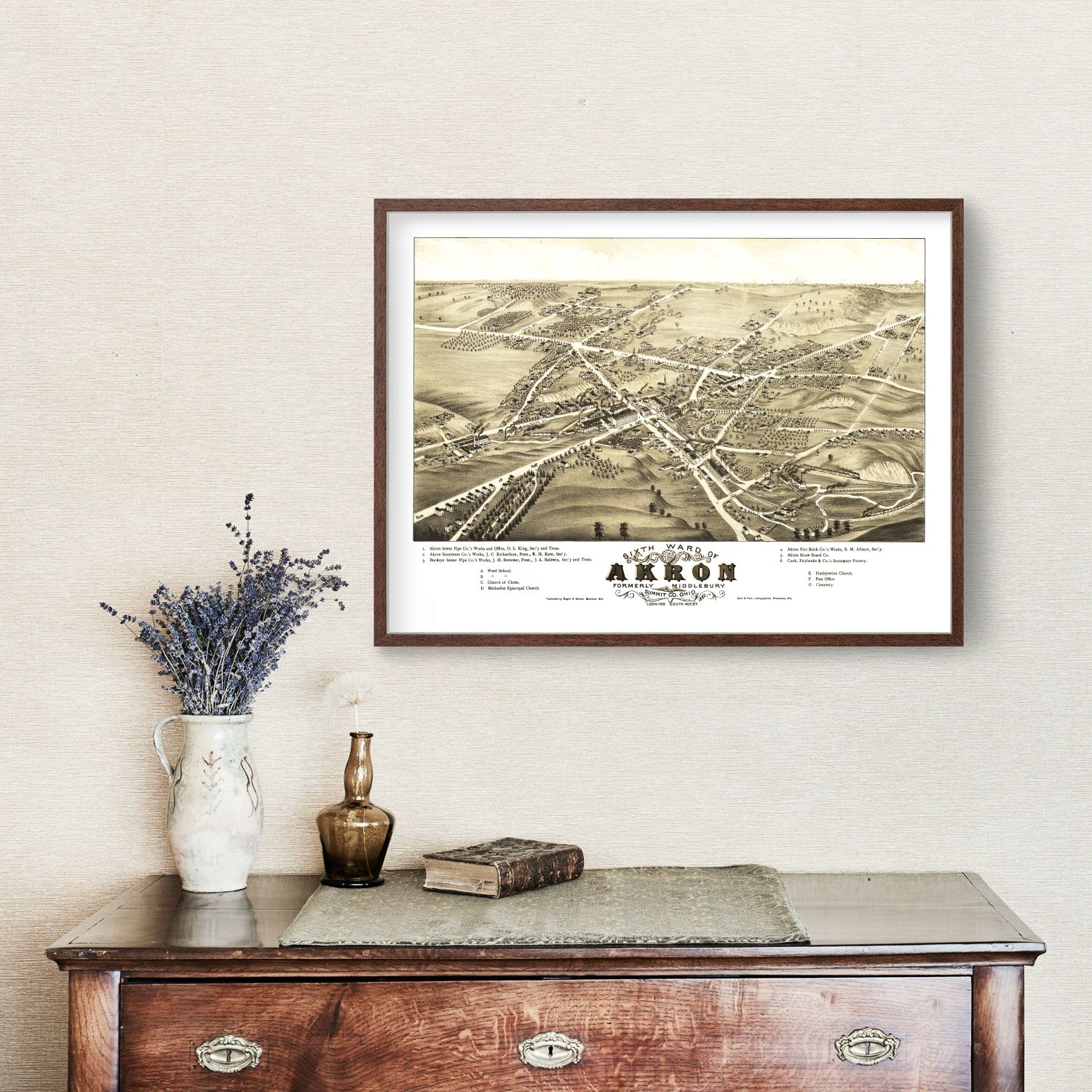 Vintage Map of Akron, Ohio 1882