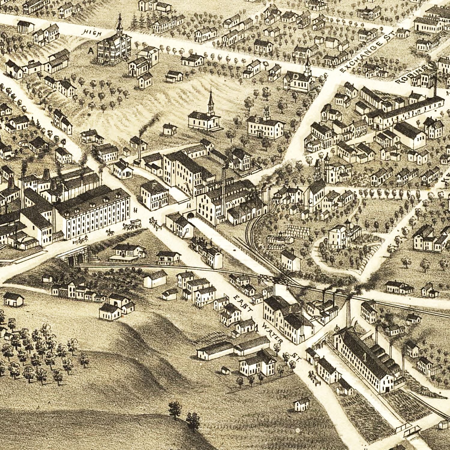 Vintage Map of Akron, Ohio 1882