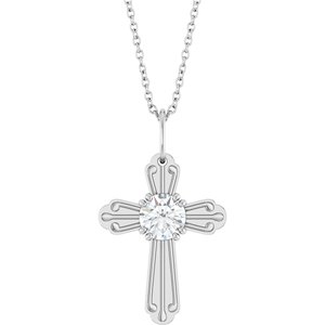 14K White Gold 5.2 mm Round Accented Cross 18" Necklace Mounting