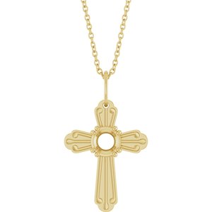 14K Yellow Gold 5.2 mm Round Accented Cross 18" Necklace Mounting – image 2