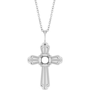 Sterling Silver 5.2 mm Round Accented Cross 18" Necklace Mounting – image 2