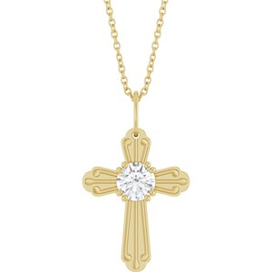 14K Yellow Gold 1/2 CT Natural Diamond Cross 18" Necklace