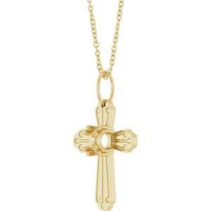 10K Yellow Gold 5.2 mm Round Accented Cross 18" Necklace Mounting – image 4