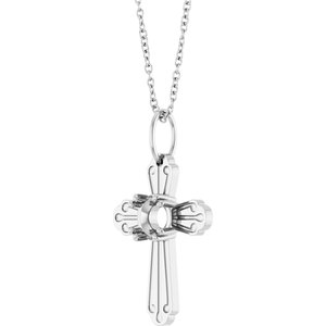 Sterling Silver 5.2 mm Round Accented Cross 18" Necklace Mounting – image 4