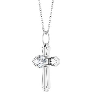14K White Gold 1/2 CT Lab-Grown Diamond Cross 18" Necklace