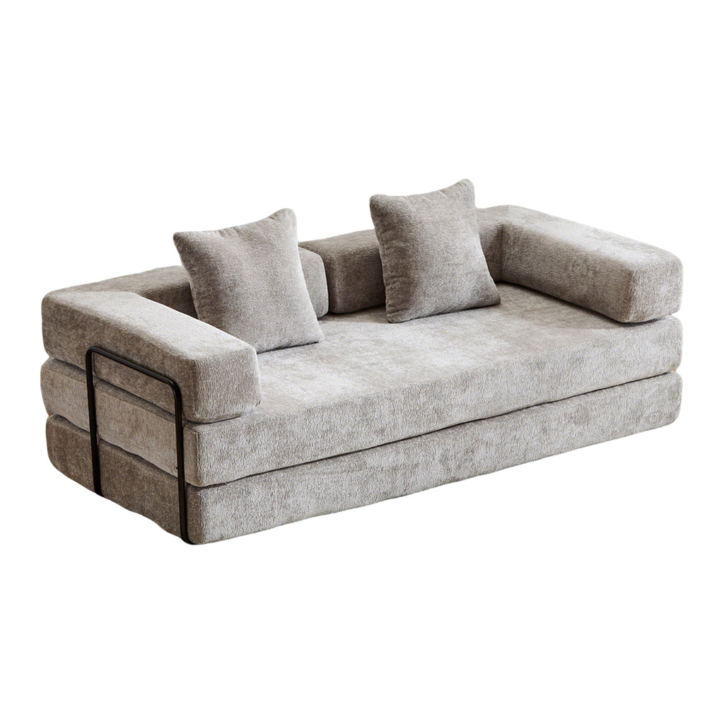 Floor Couch,Compression Sofa,Convertible Floor Sofa Bed-with Pillow Back Support Armrest,Comfy Futon Couch Lounge Sleeper Bed,Chenille fabric,for Living Room Bedroom (LIGHT-GREY)