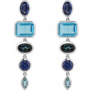 14K White Gold Lab-Grown Blue Sapphire & Natural London Blue Topaz Dangle Earrings – image 2